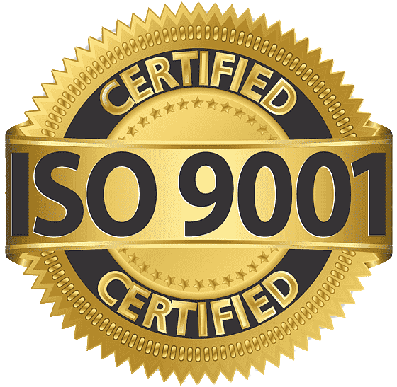Gold ISO 9001 certified seal.