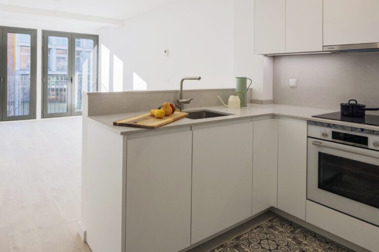 Modern kitchen with bright natural light.